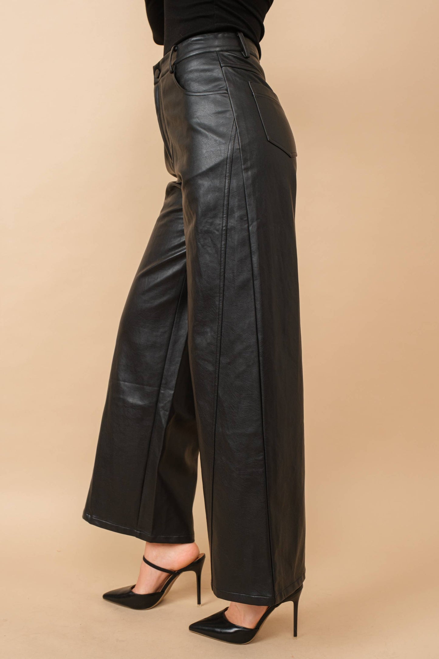 Wide Leg High Rise Leather Pants
