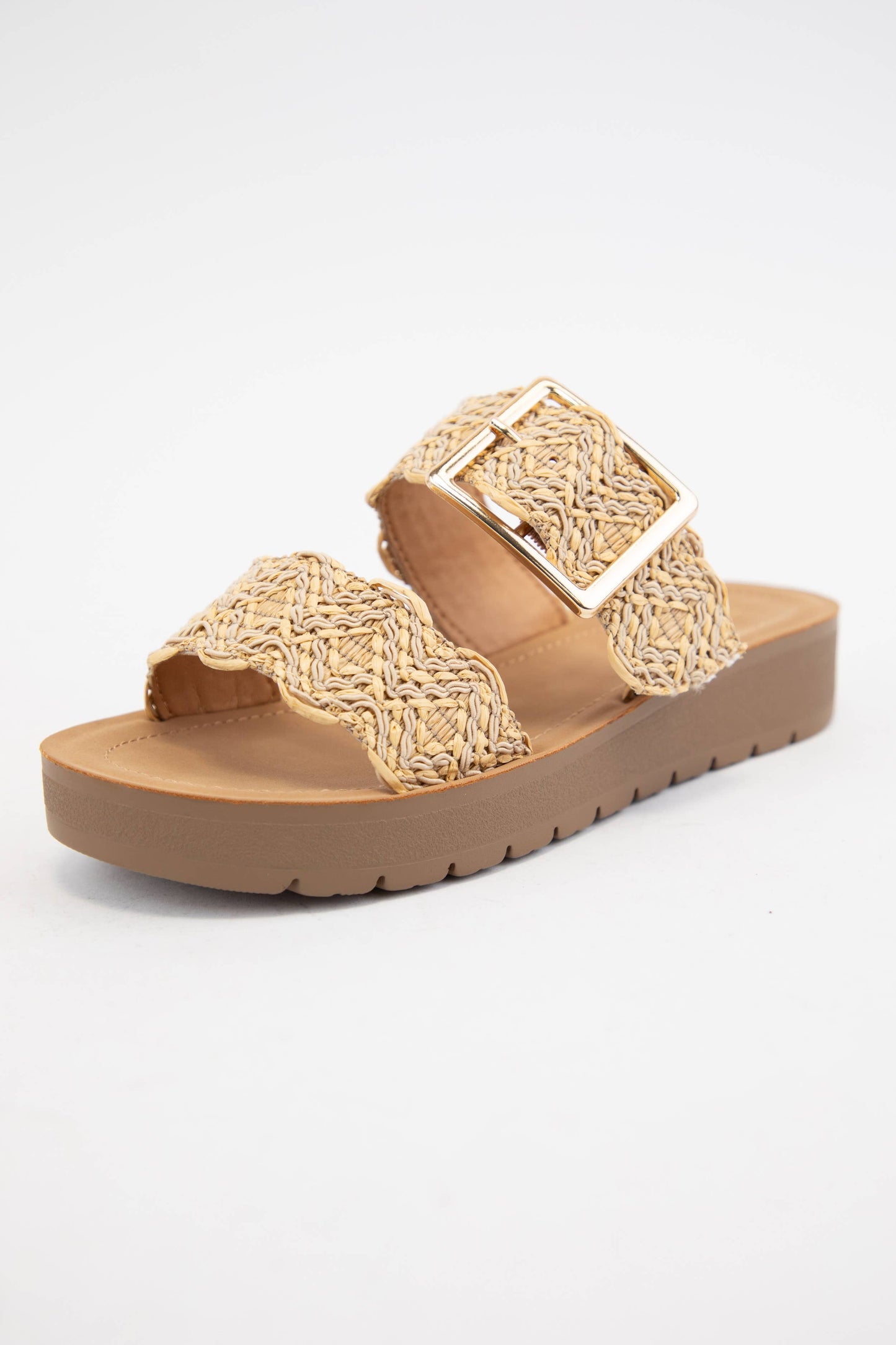 Trail Woven Raffia Double Strap Sandals