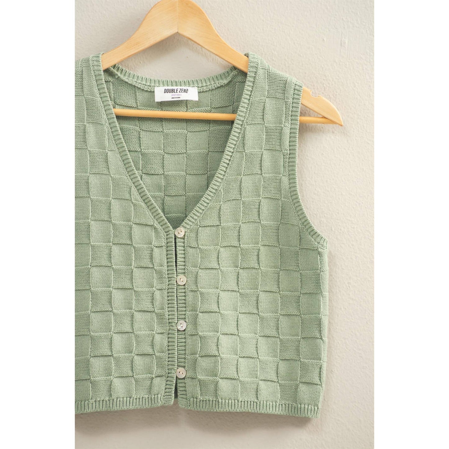 Basket Weave V-Neck Sleeveless Vest: SAGE GREEN