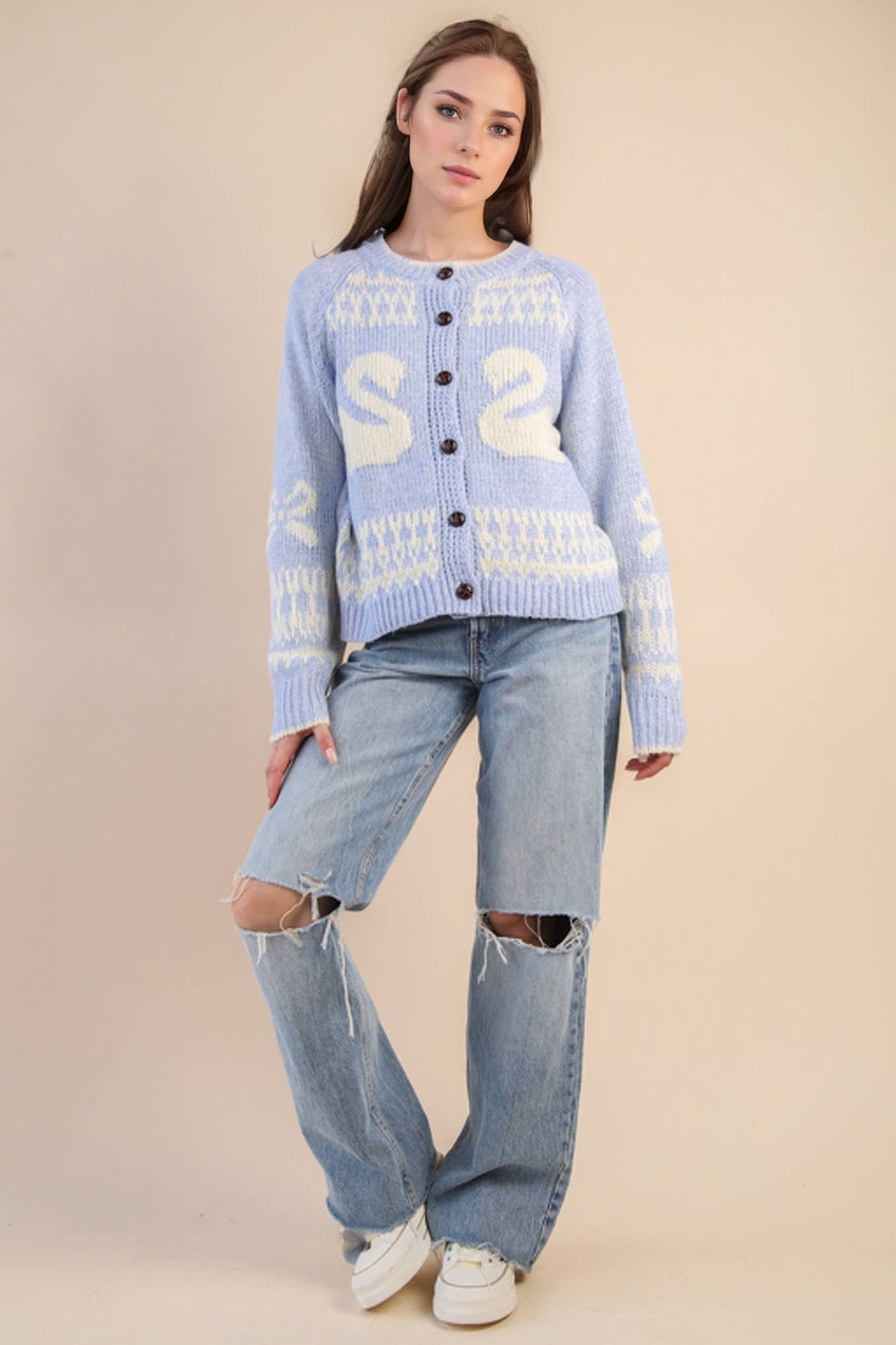 Oversized Swan Casual Knit Sweater Cardigan