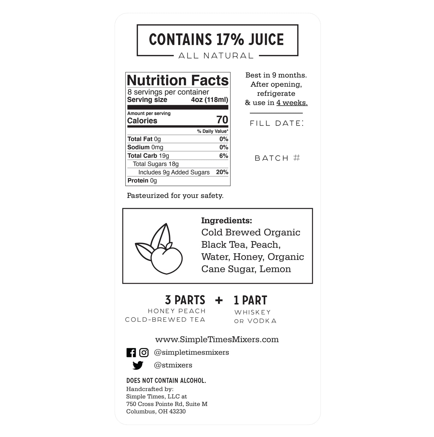 Honey Peach Cold Brewed Tea | All Natural Cocktail Mixers