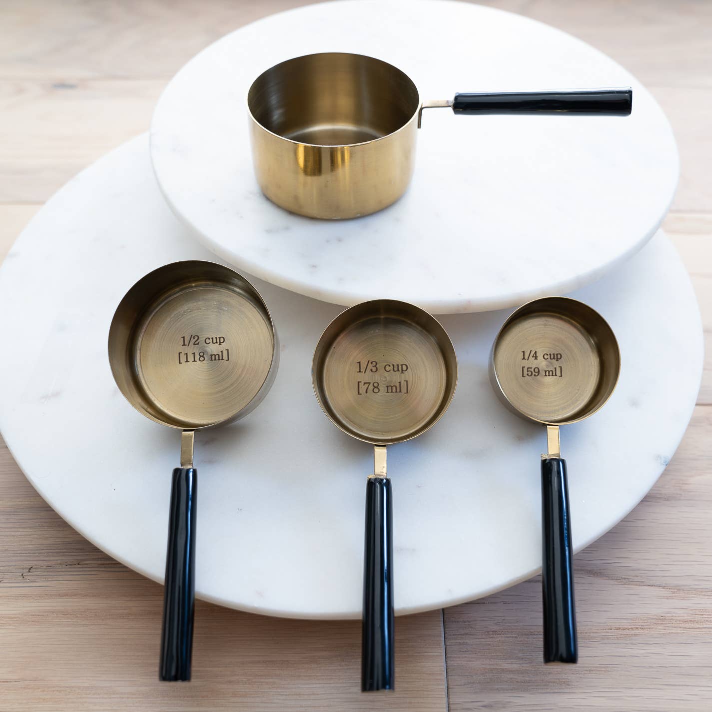 Gold & Black Enamel Handle Measuring Cups S/4