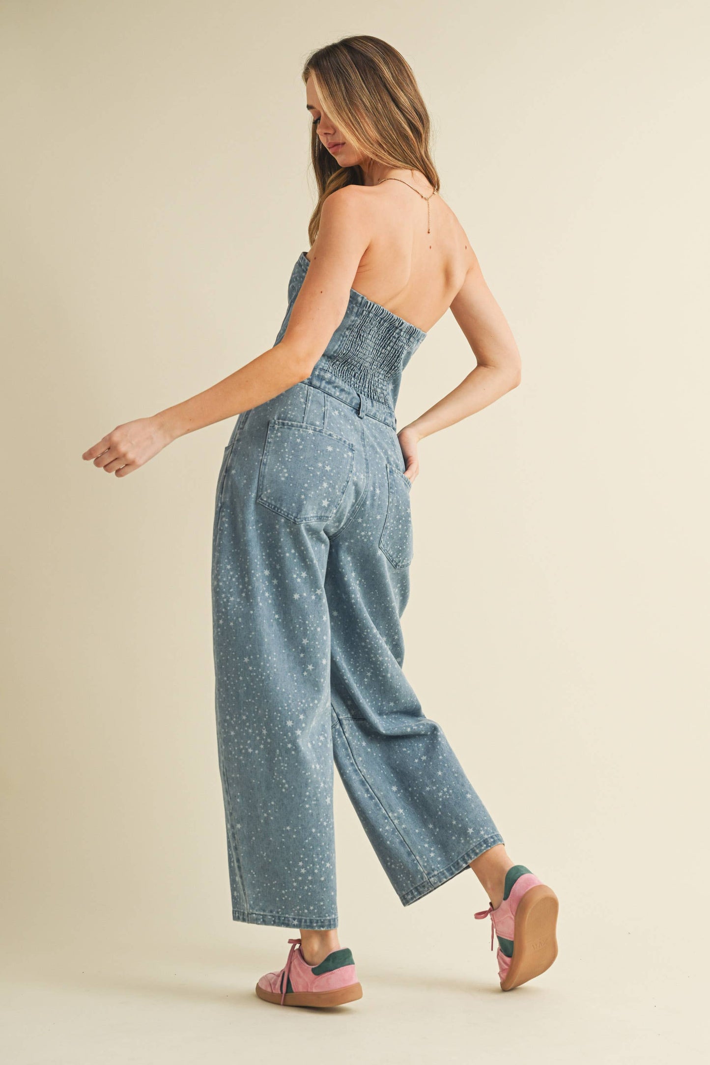 Star Print Strapless Barrel Jumpsuit