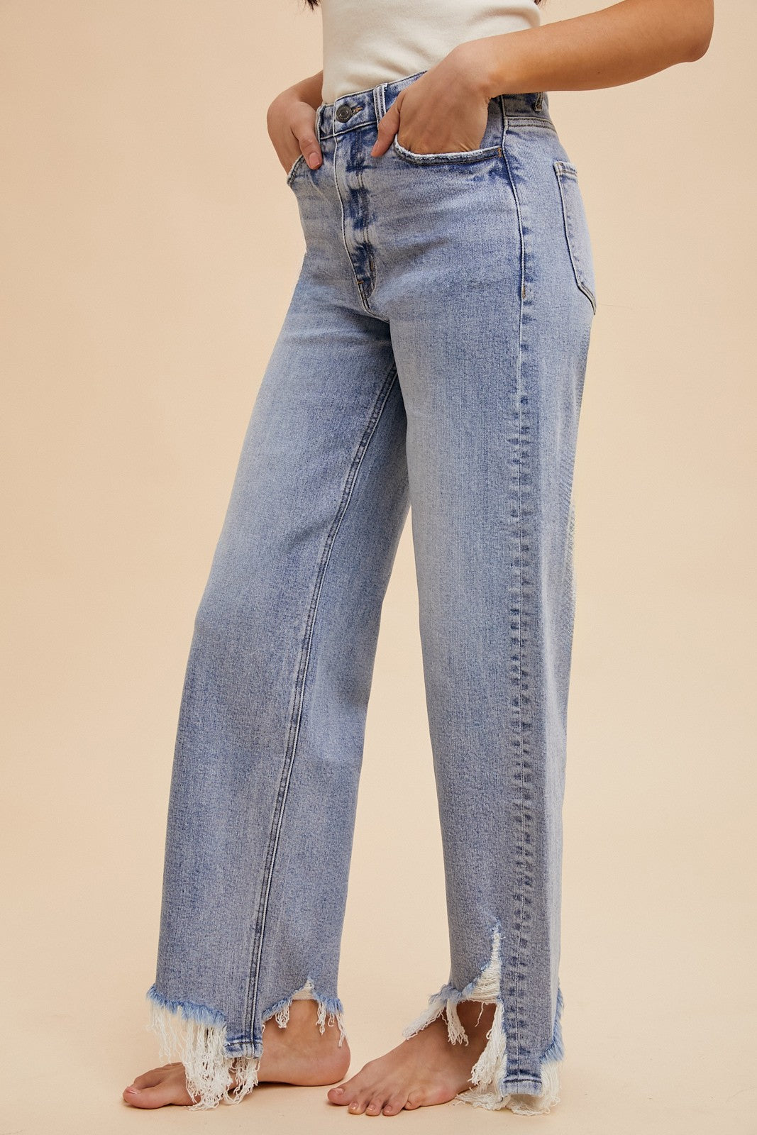 Distressed Hem Straight Fit Jeans