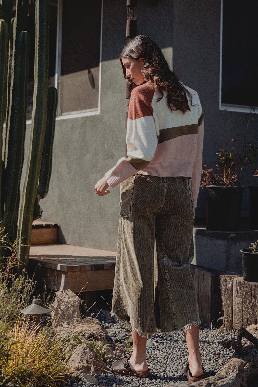Olive Cropped Fray Hem Wide Leg Pants
