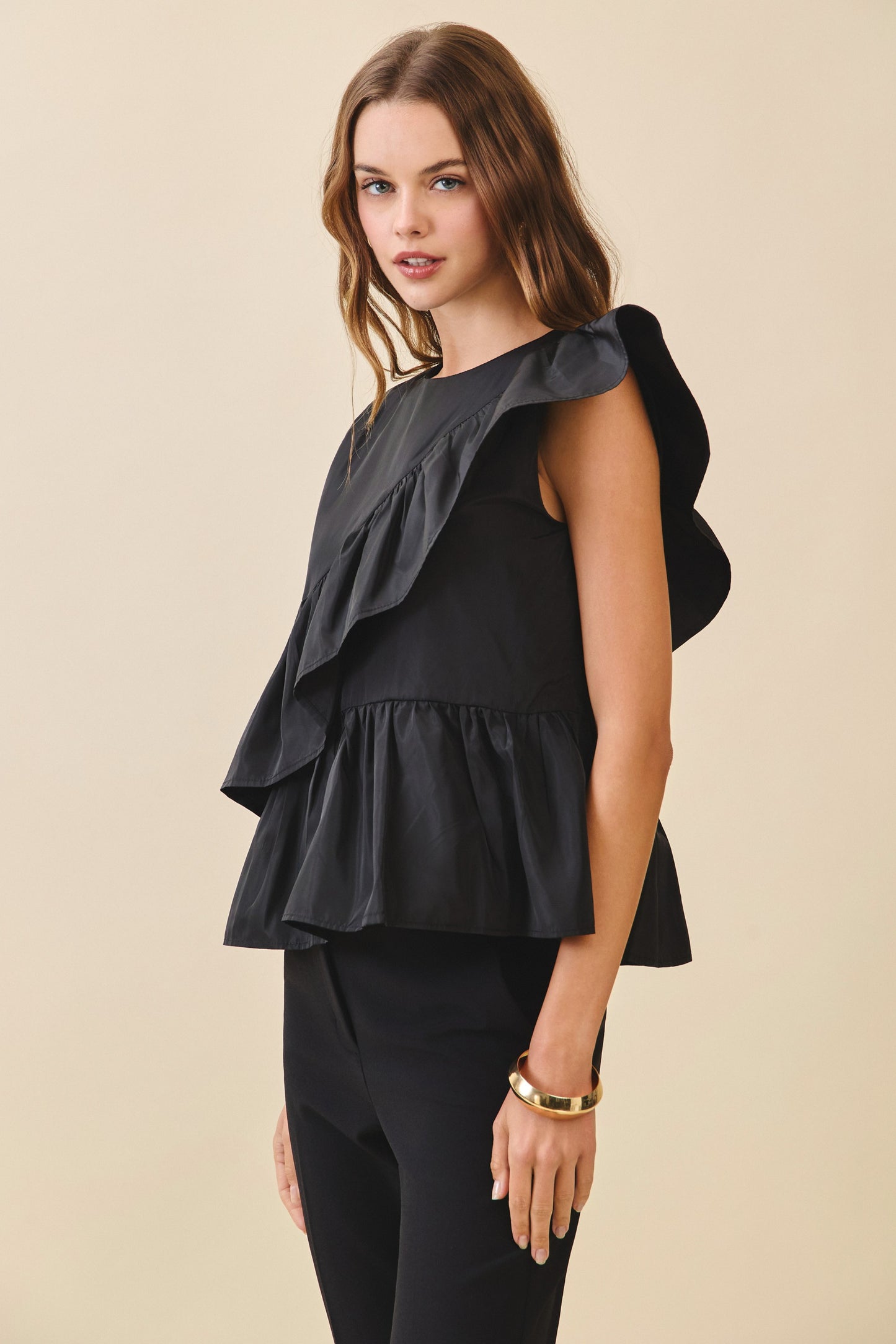 Cascading Ruffle Peplum Top