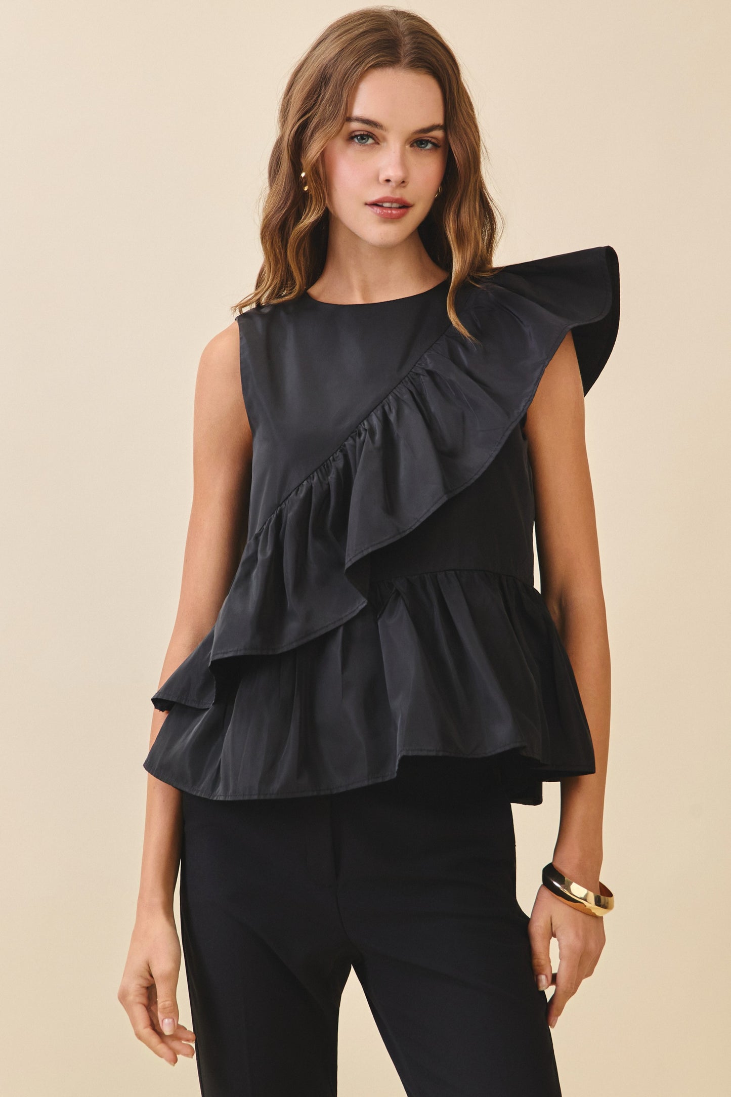 Cascading Ruffle Peplum Top