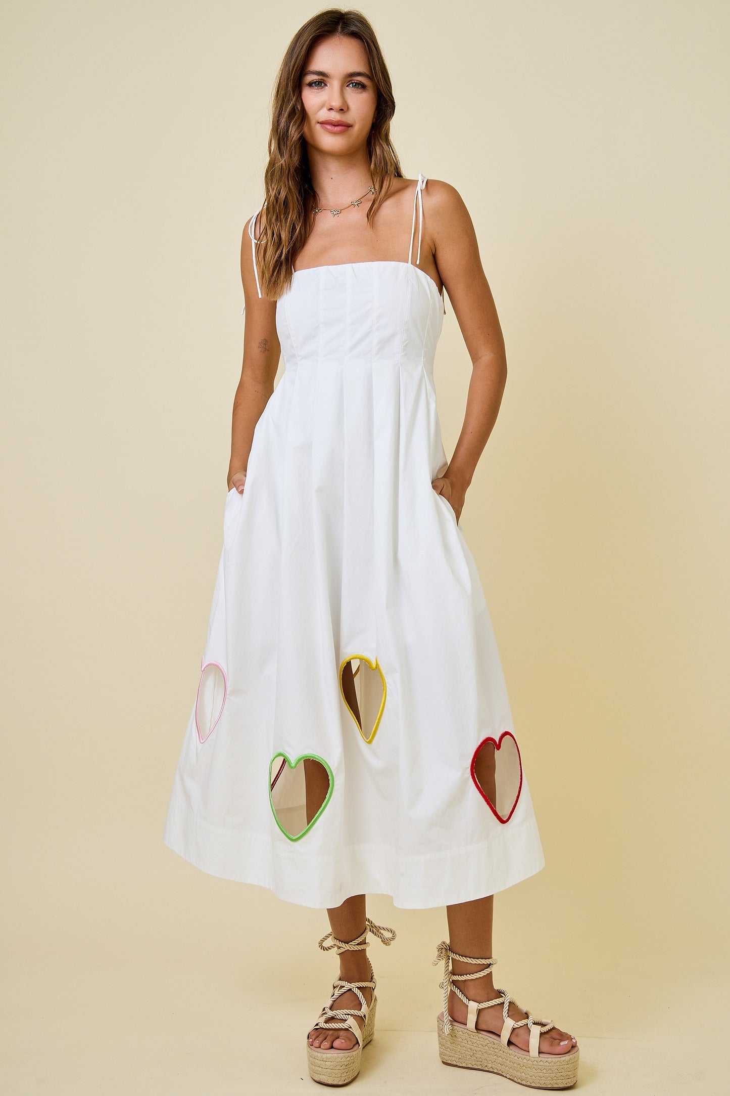 Embroidered Cut Out Heart Midi Dress