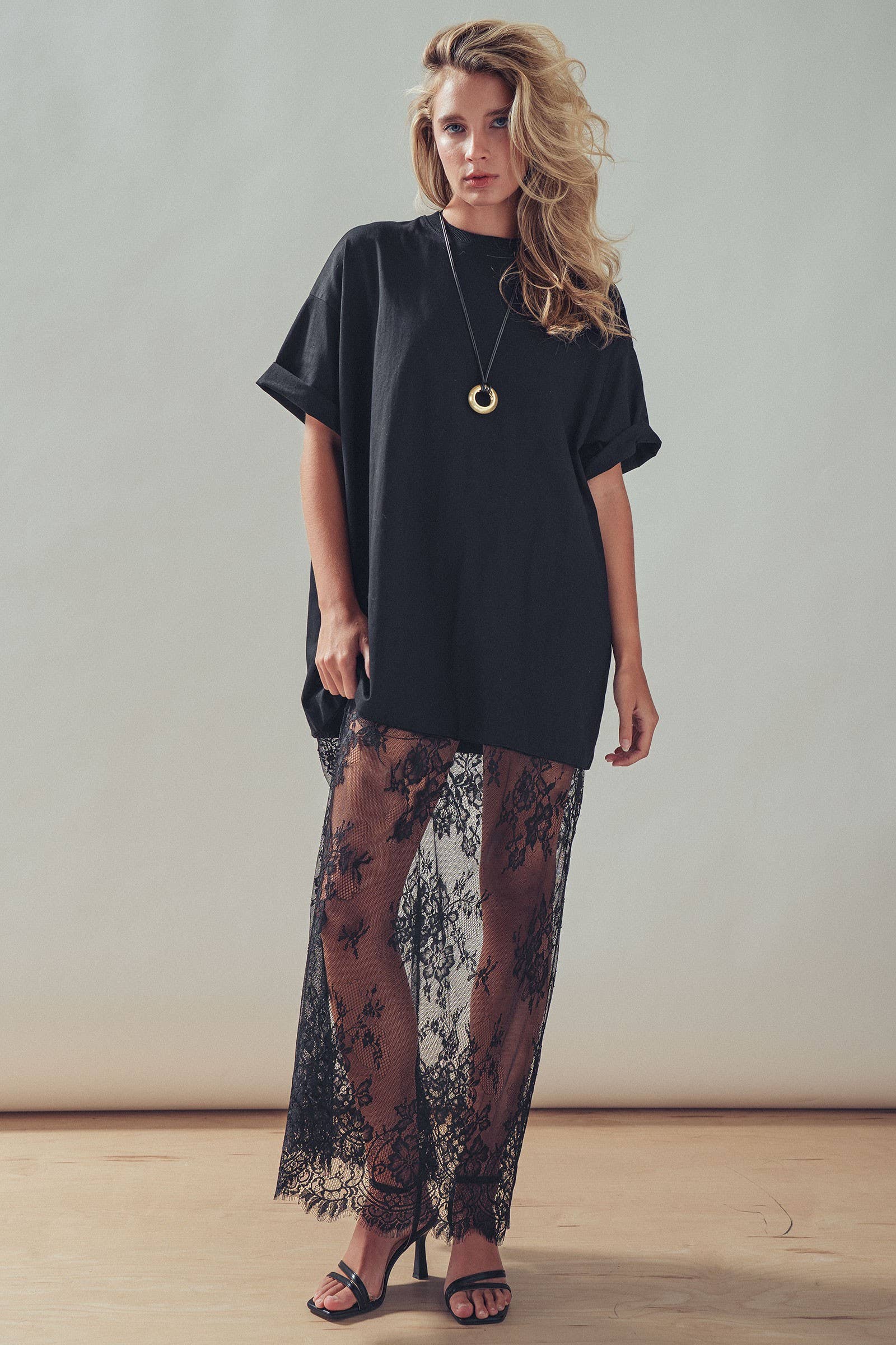 sheer t shirt dress Mixed-Media T-Shirt with Lace Skirt Brunette model is 58 AUGUST ONLY: $20 OFF Girls Carolina Floral Long Sleeve Midi Dress (Size):M Size_XS