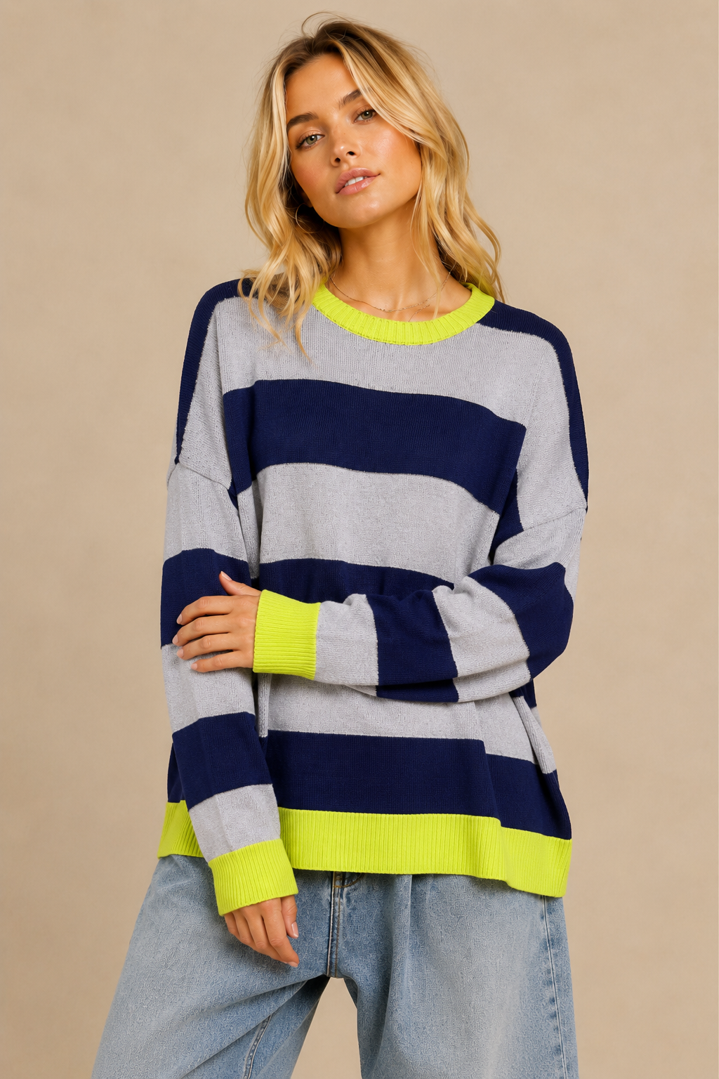 Striped Soft Knit Long Sleeve Sweater Top