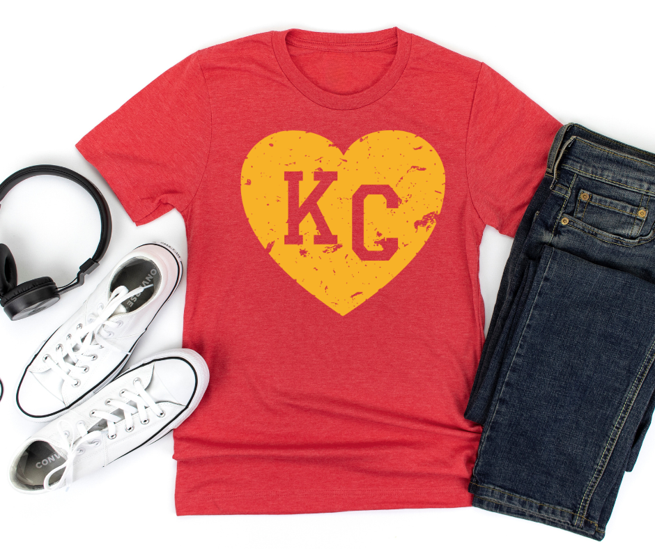 Yellow KC Heart Heather Red Tee