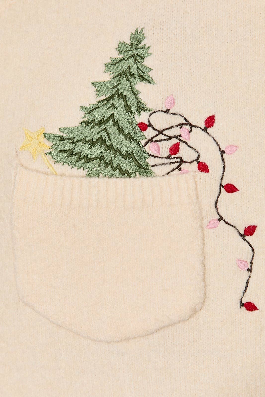 Embroidered Christmas Tree Pocket Sweater