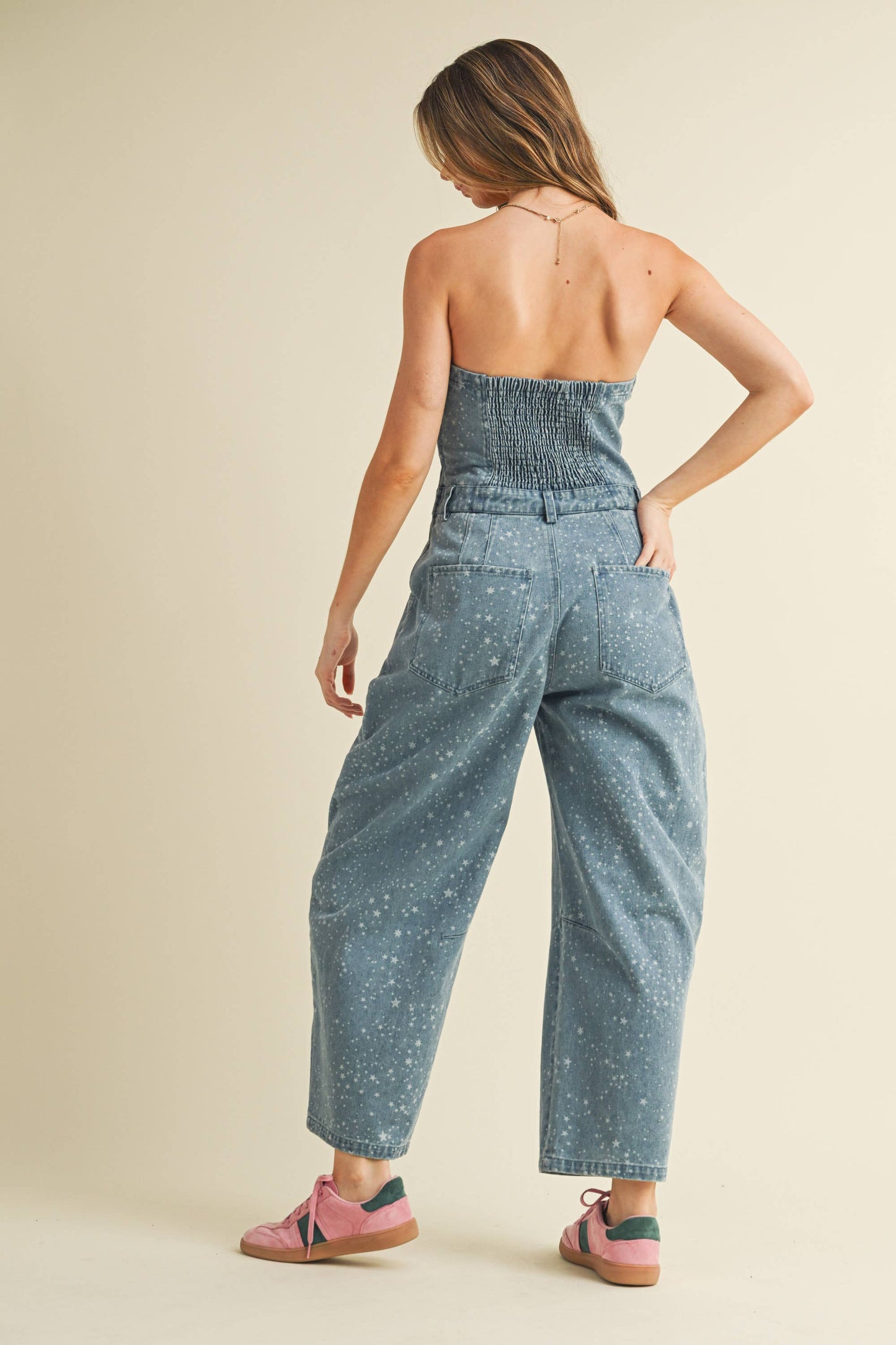 Star Print Strapless Barrel Jumpsuit