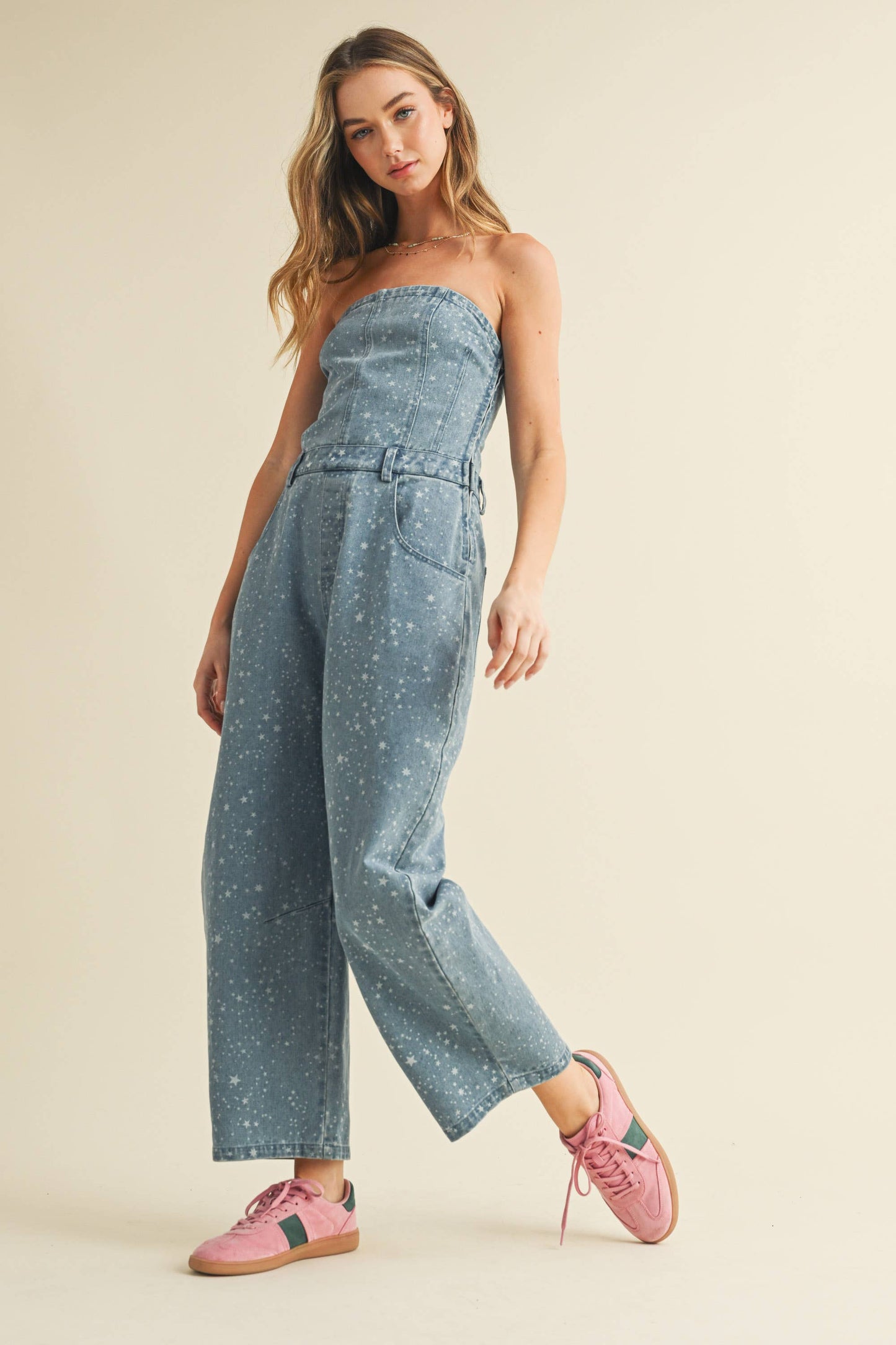 Star Print Strapless Barrel Jumpsuit
