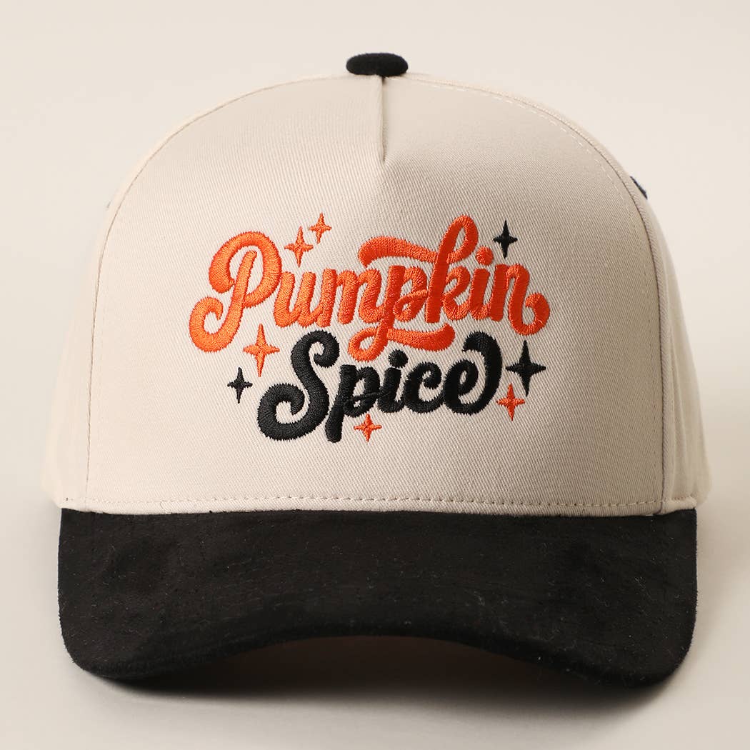 Pumpkin Spice Embroidered Two-Tone Suede Brim Trucker Hat