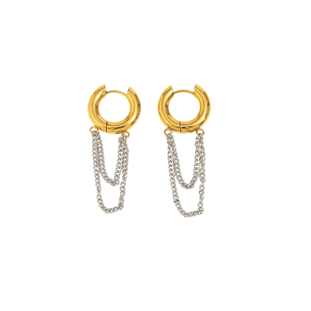 Duo Chain Hoop Earrings – Modern Water-Resistant Gold Hoops