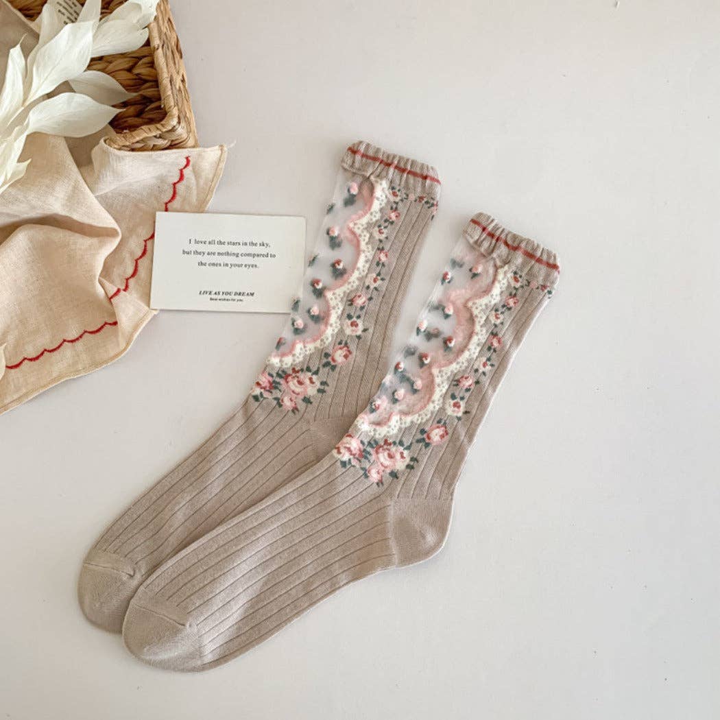 Vintage Floral Pattern Sheer Socks