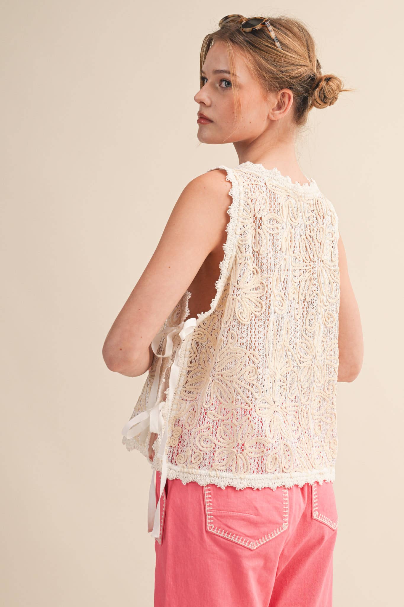 Floral Crochet Tank w/Side Tie Detail