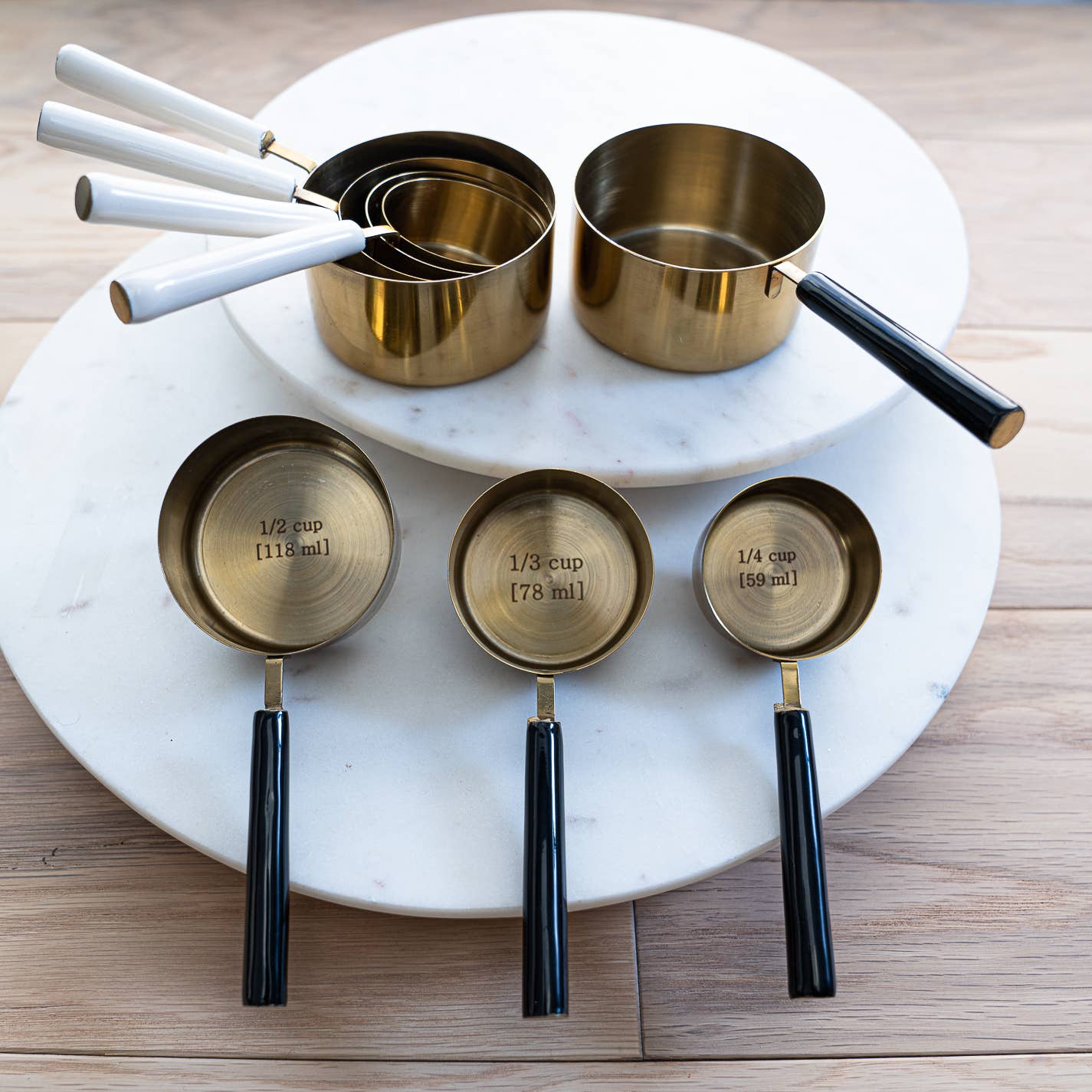 Gold & Black Enamel Handle Measuring Cups S/4