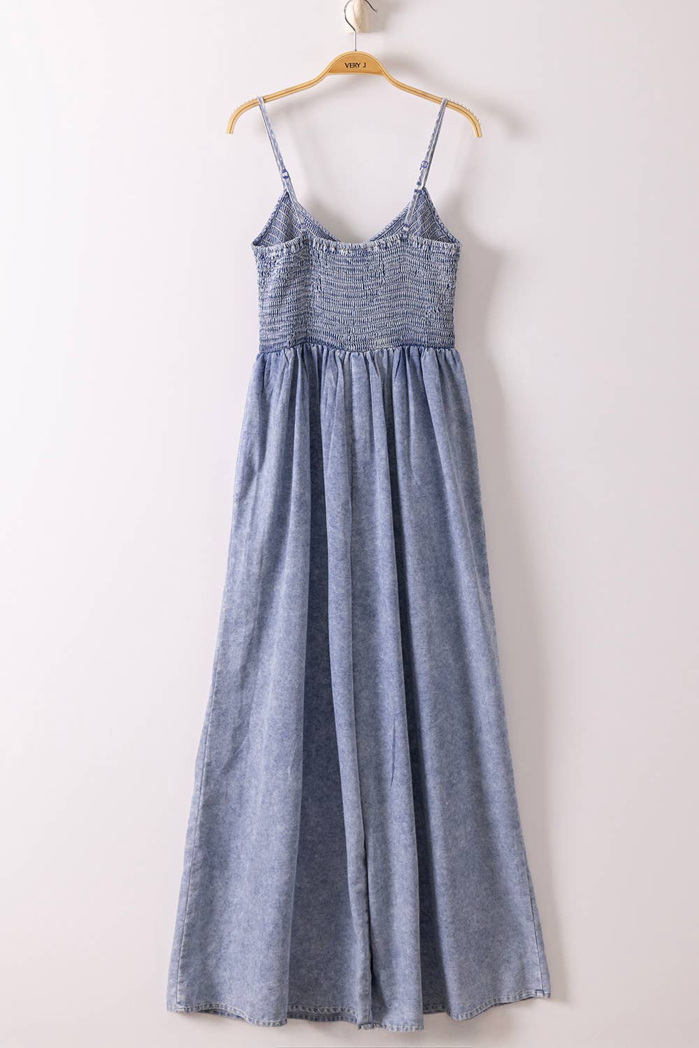 Smocking Torso Washed Chambray Jumpsuit