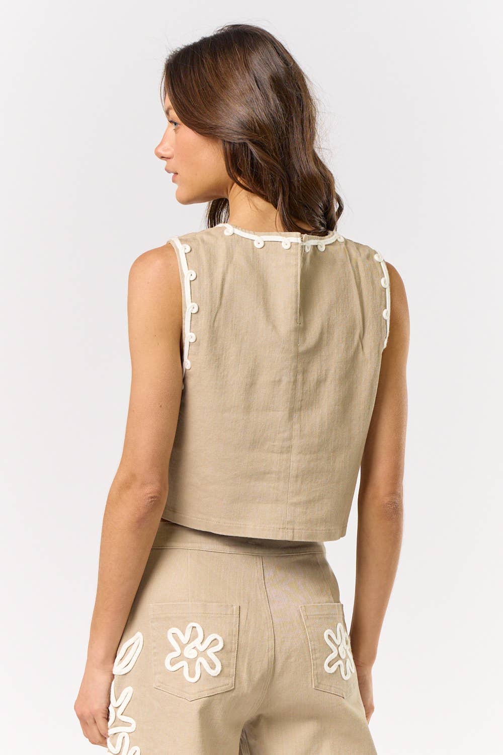 Cord Detailed Denim Vest Top