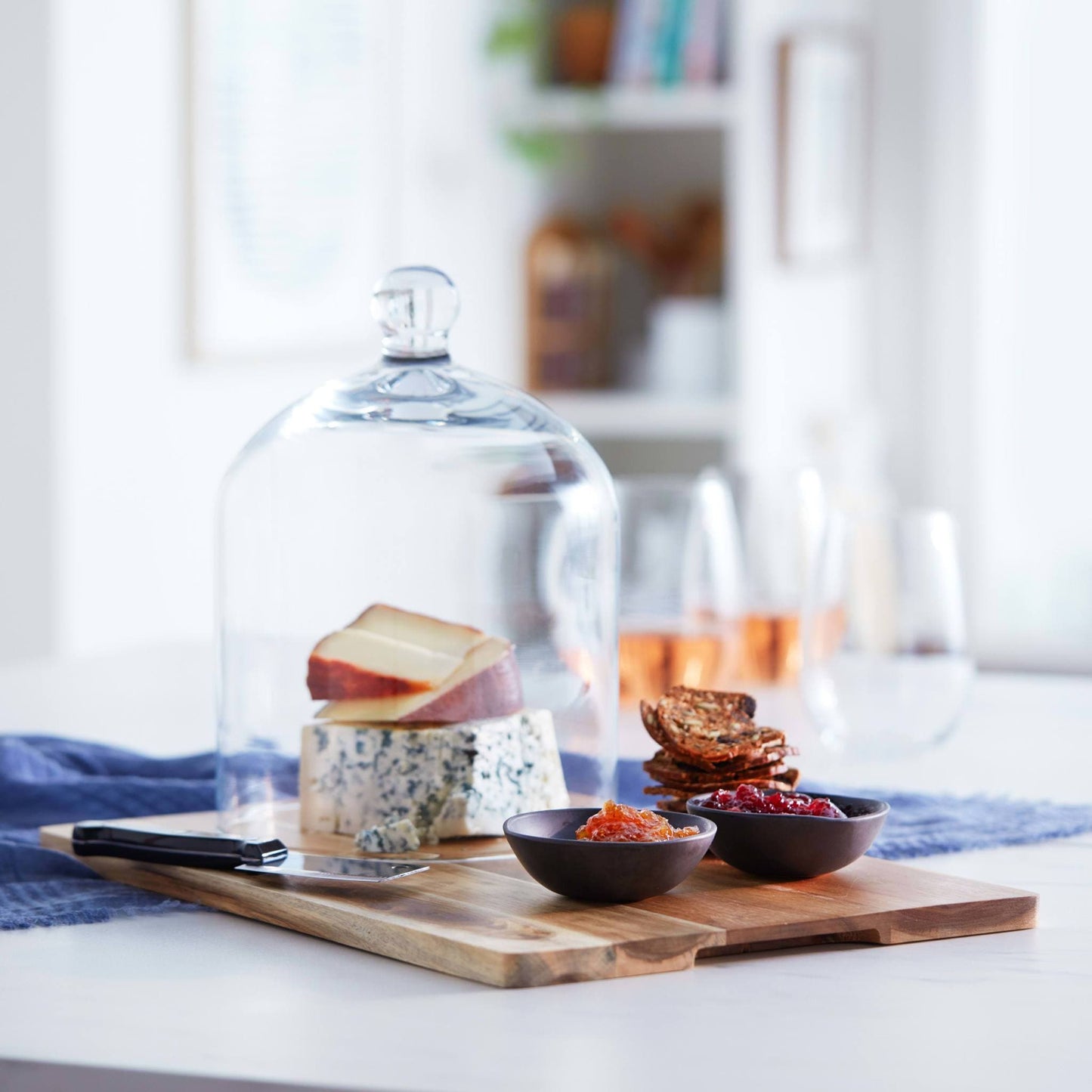 Acaciawood Cheese Board Serving Set with Glass Dome