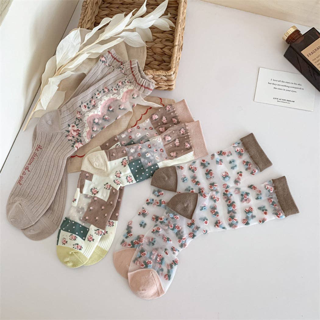Vintage Floral Pattern Sheer Socks