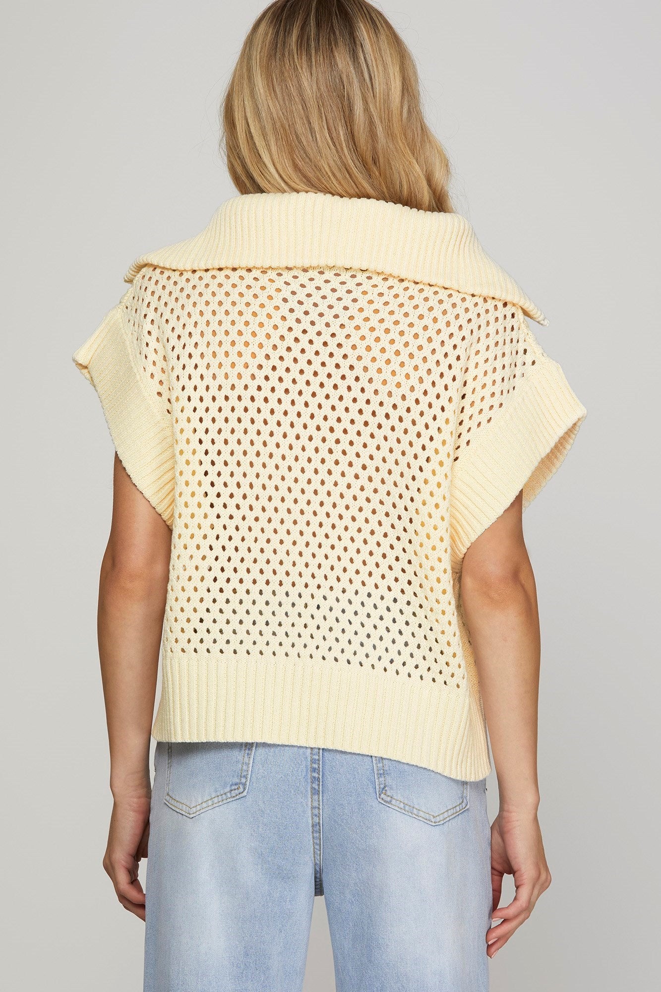 Half Zip Open Knit Sweater