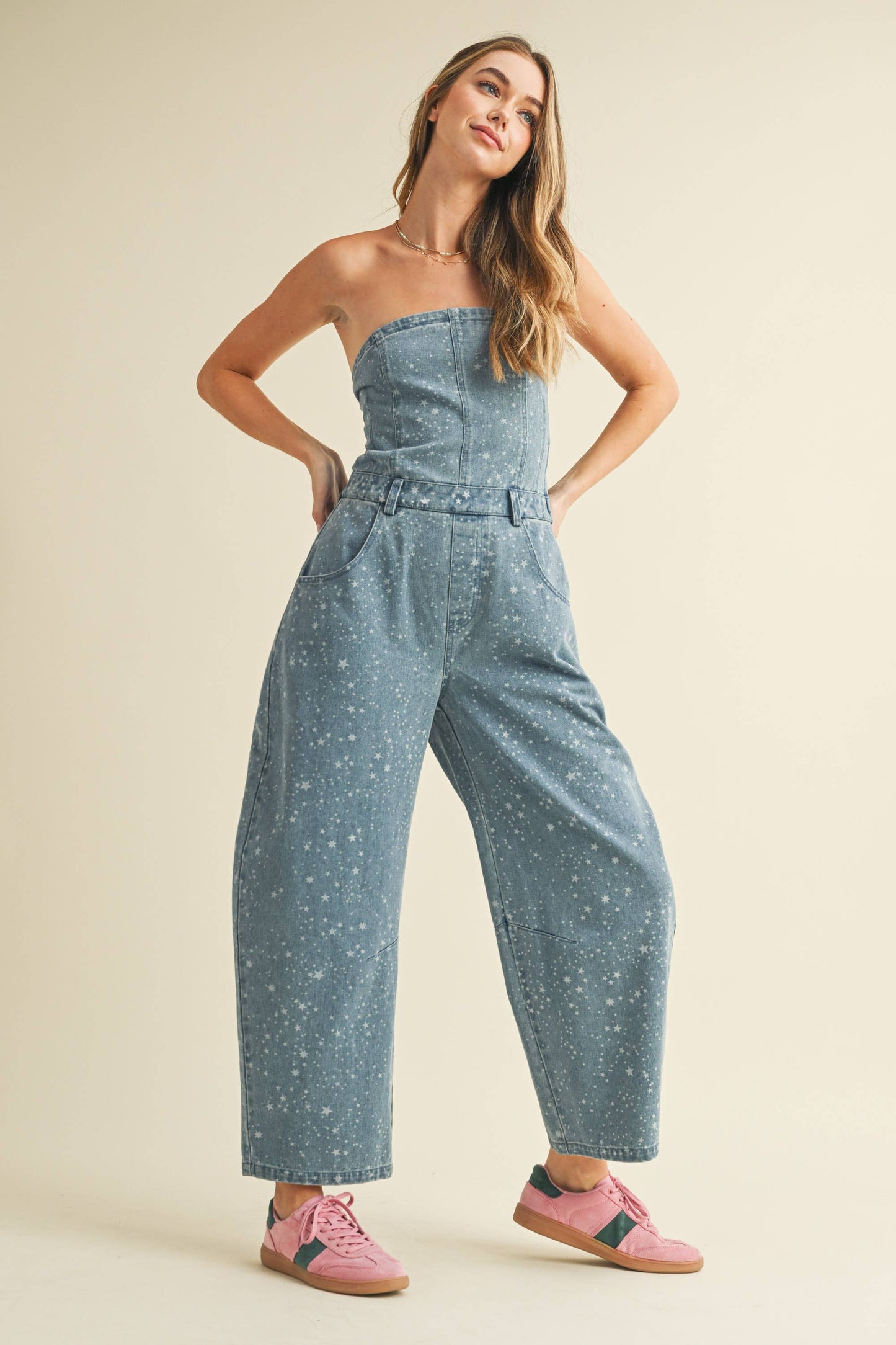 Star Print Strapless Barrel Jumpsuit