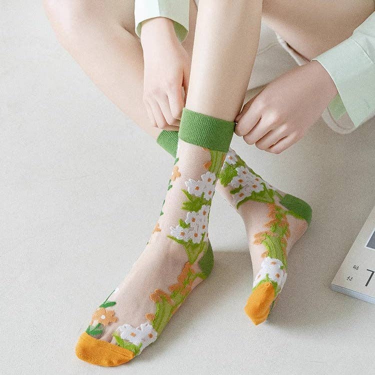 Floral Pattern Sheer Socks