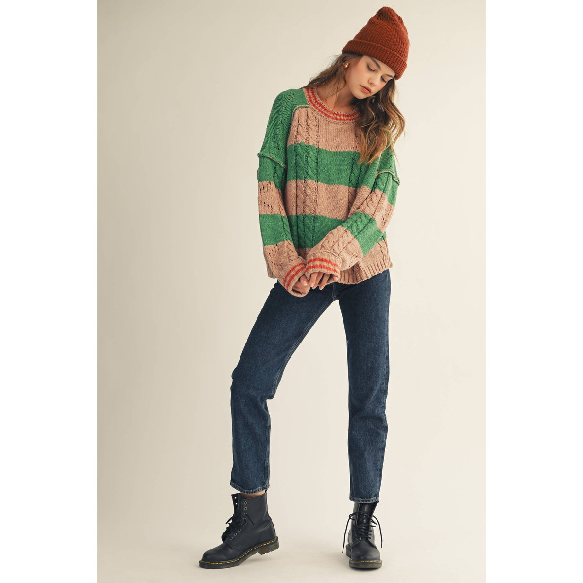 Striped Twisted Ribbed Soft Sweater