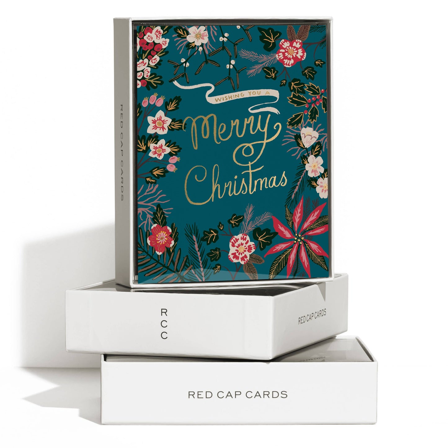 Blue Poinsettia Christmas greeting card