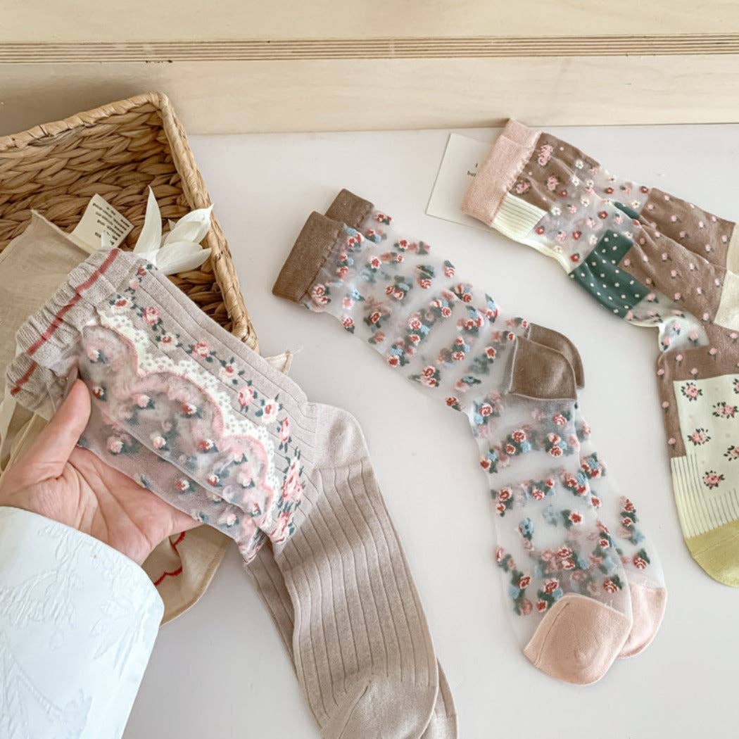Vintage Floral Pattern Sheer Socks