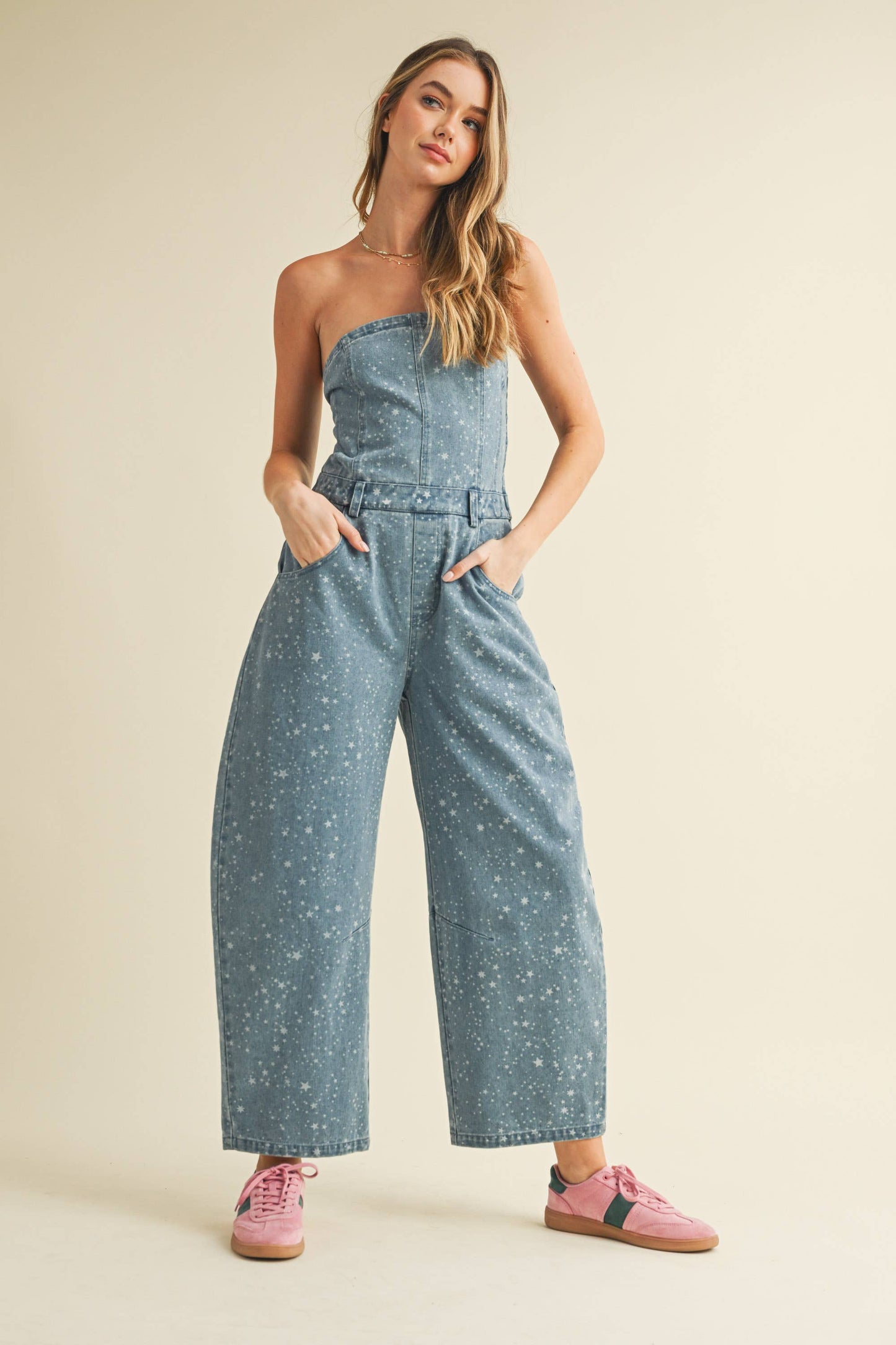 Star Print Strapless Barrel Jumpsuit