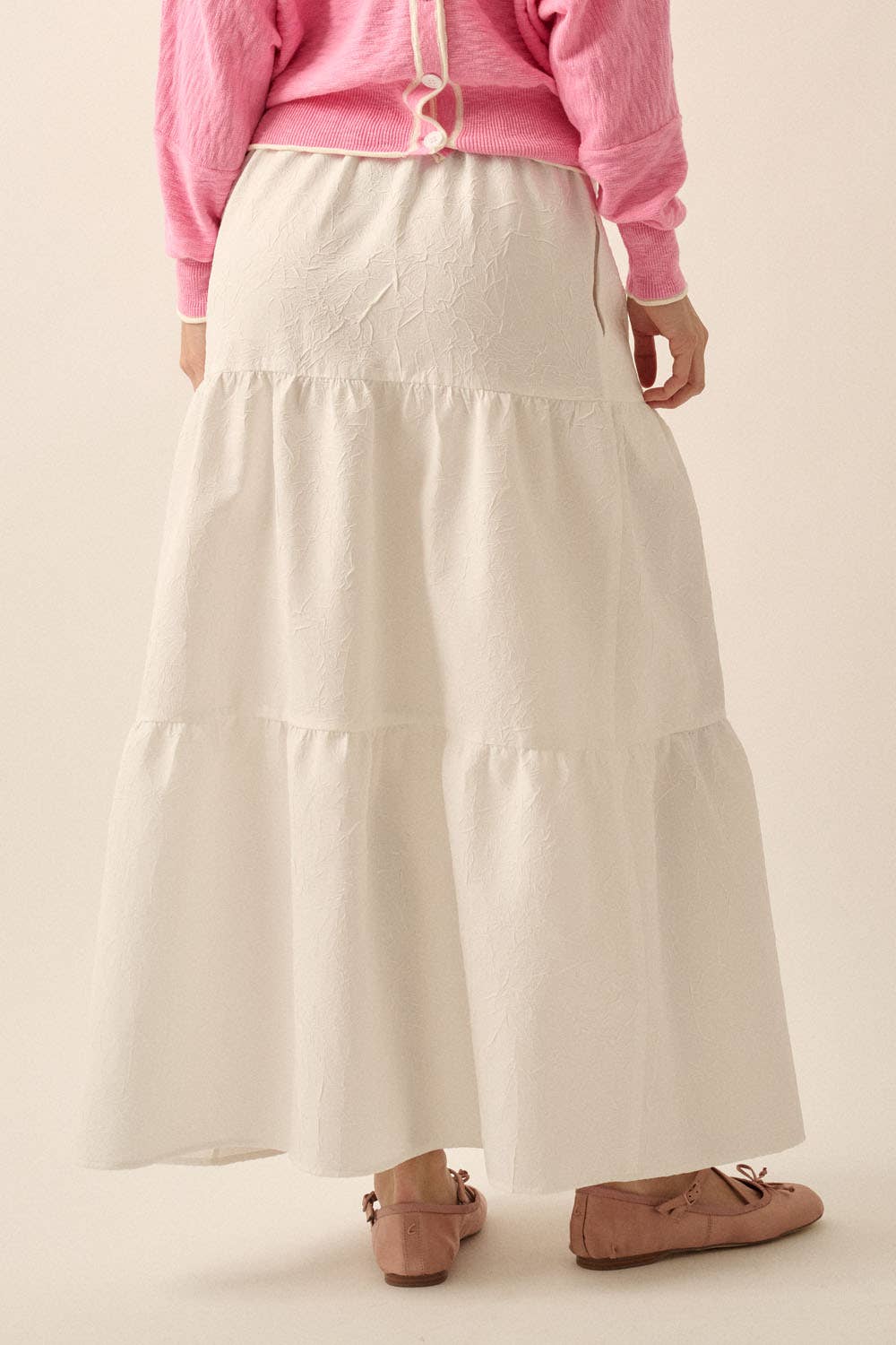 Tiered Ruffle Wrinkle-Texture Woven Maxi Skirt