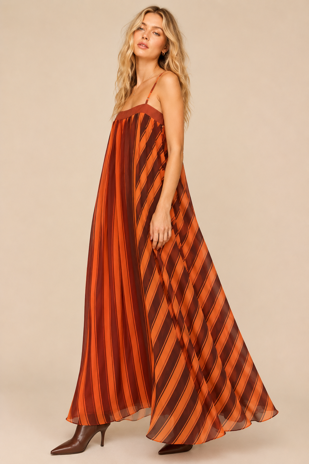 Color Block Sunset Strips Maxi Dress