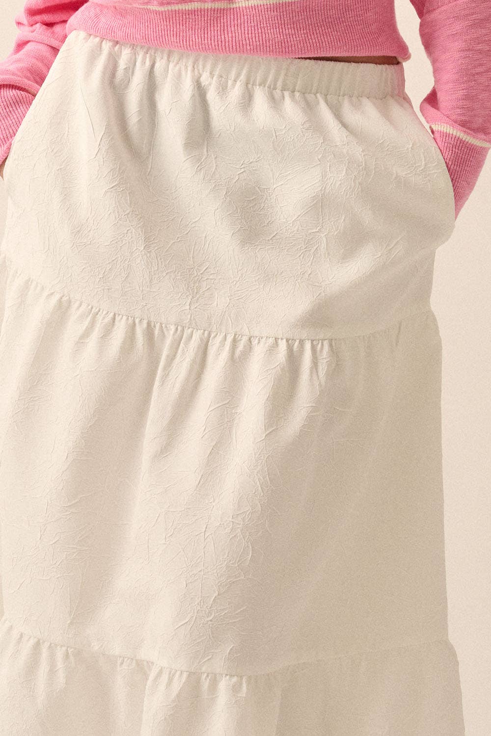 Tiered Ruffle Wrinkle-Texture Woven Maxi Skirt