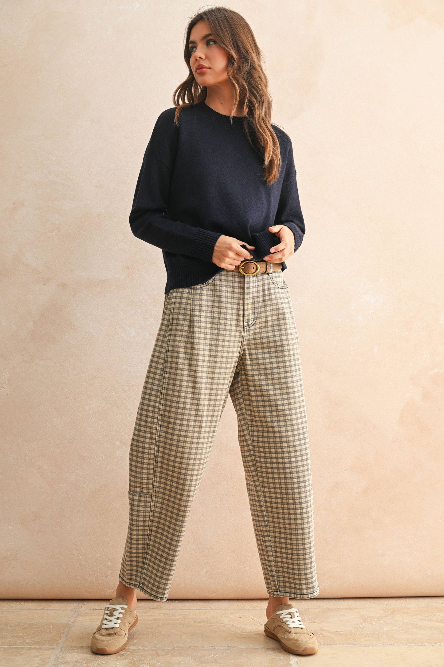 Checker Pattern Barrel Pants