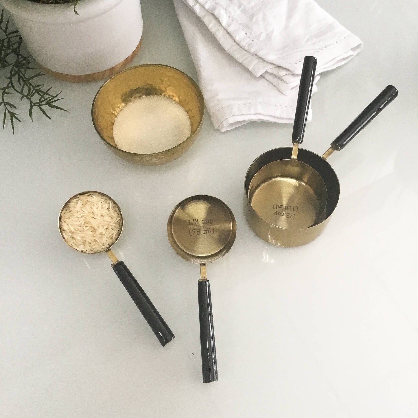Gold & Black Enamel Handle Measuring Cups S/4