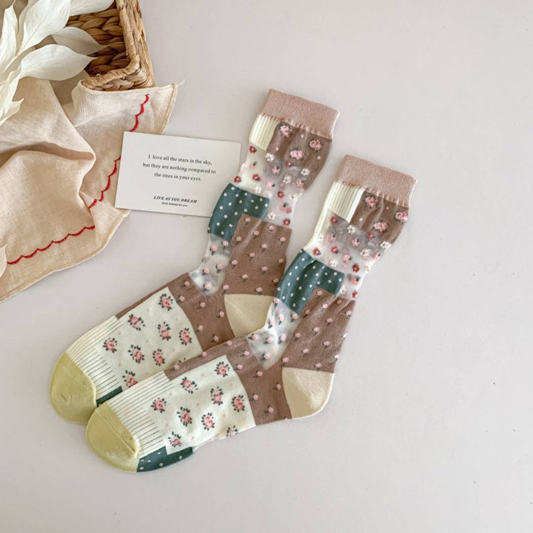 Vintage Floral Pattern Sheer Socks