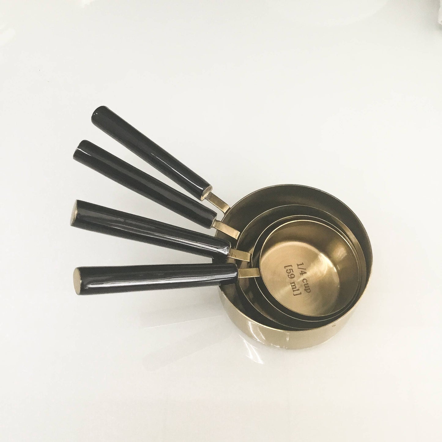 Gold & Black Enamel Handle Measuring Cups S/4
