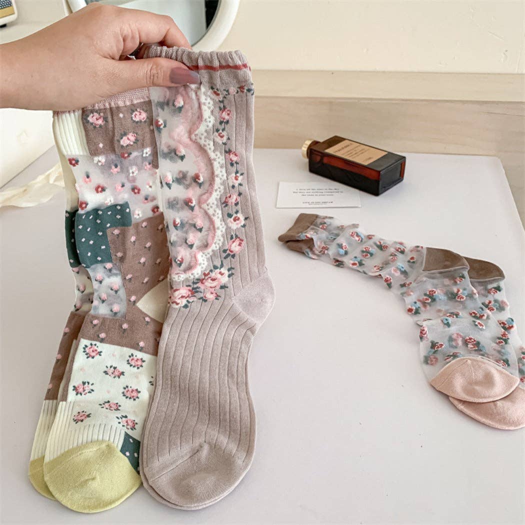 Vintage Floral Pattern Sheer Socks