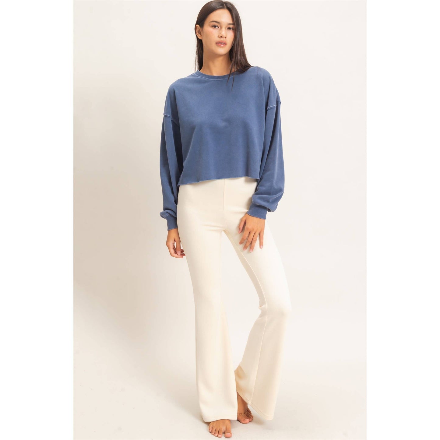 Mineral Wash Raw Hem Cropped Sweatshirt