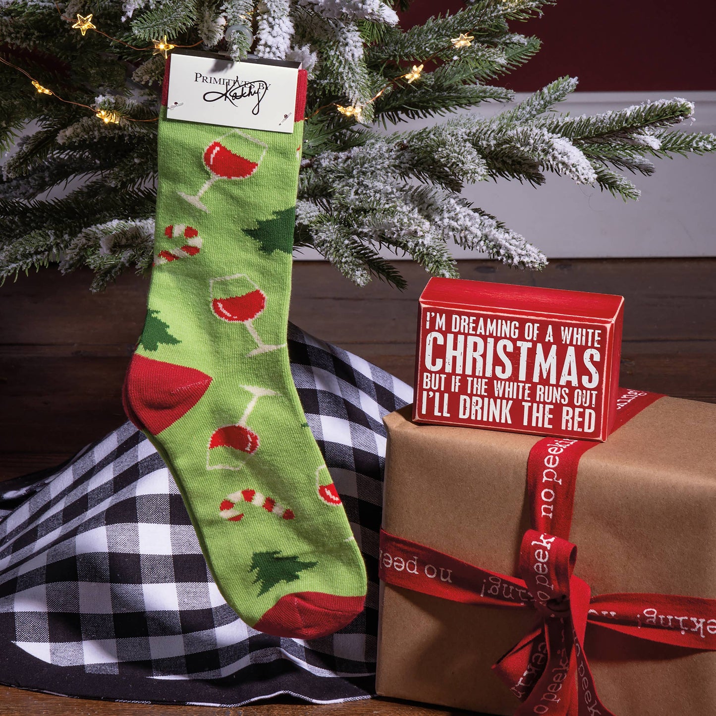 A White Christmas Box Sign And Sock Set