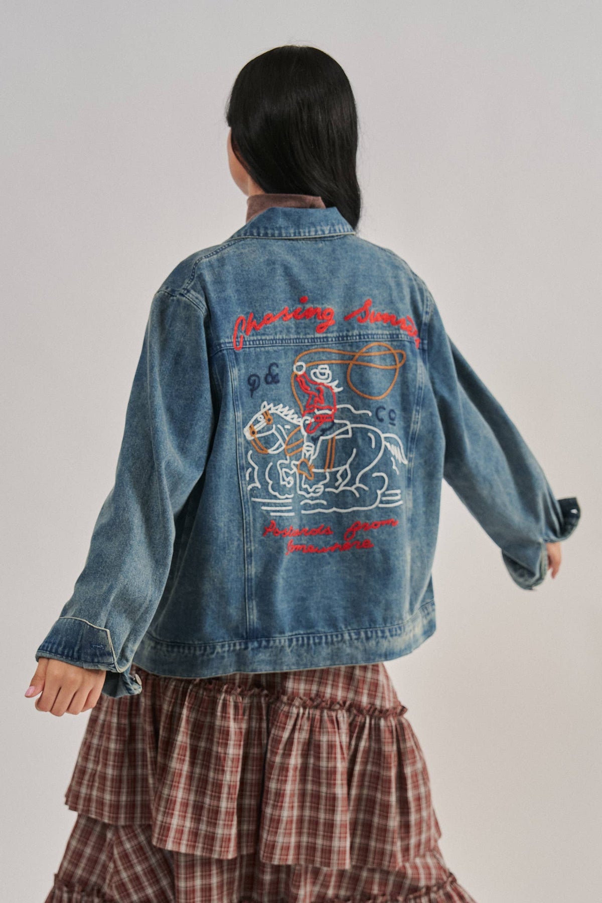Embroidered Western Cowgirl Denim Trucker Jacket