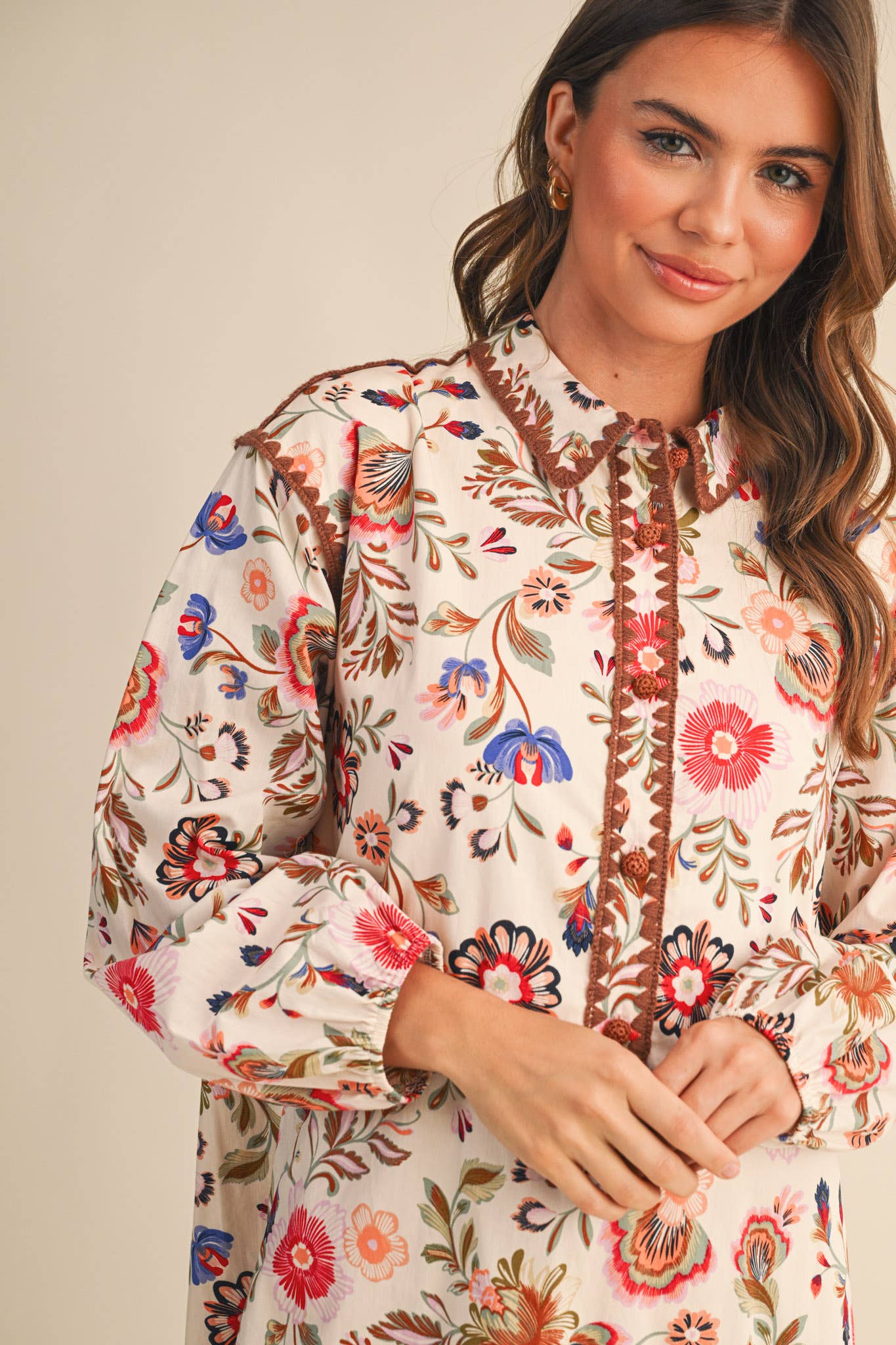 Blanket Stitch Buttoned Mini Dress