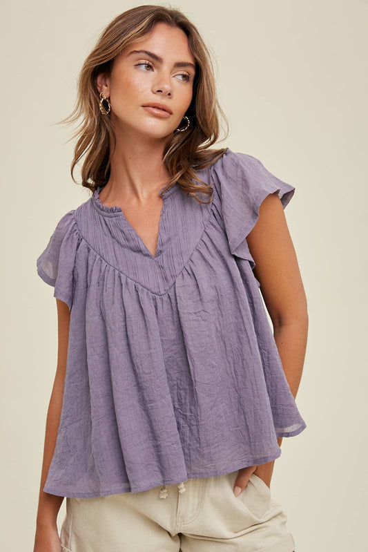 GAUZE BLOUSE WITH BACK PLEATED DETAIL