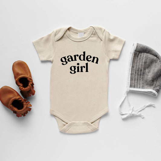 Cream Garden Girl Organic Baby Bodysuit | 0-3