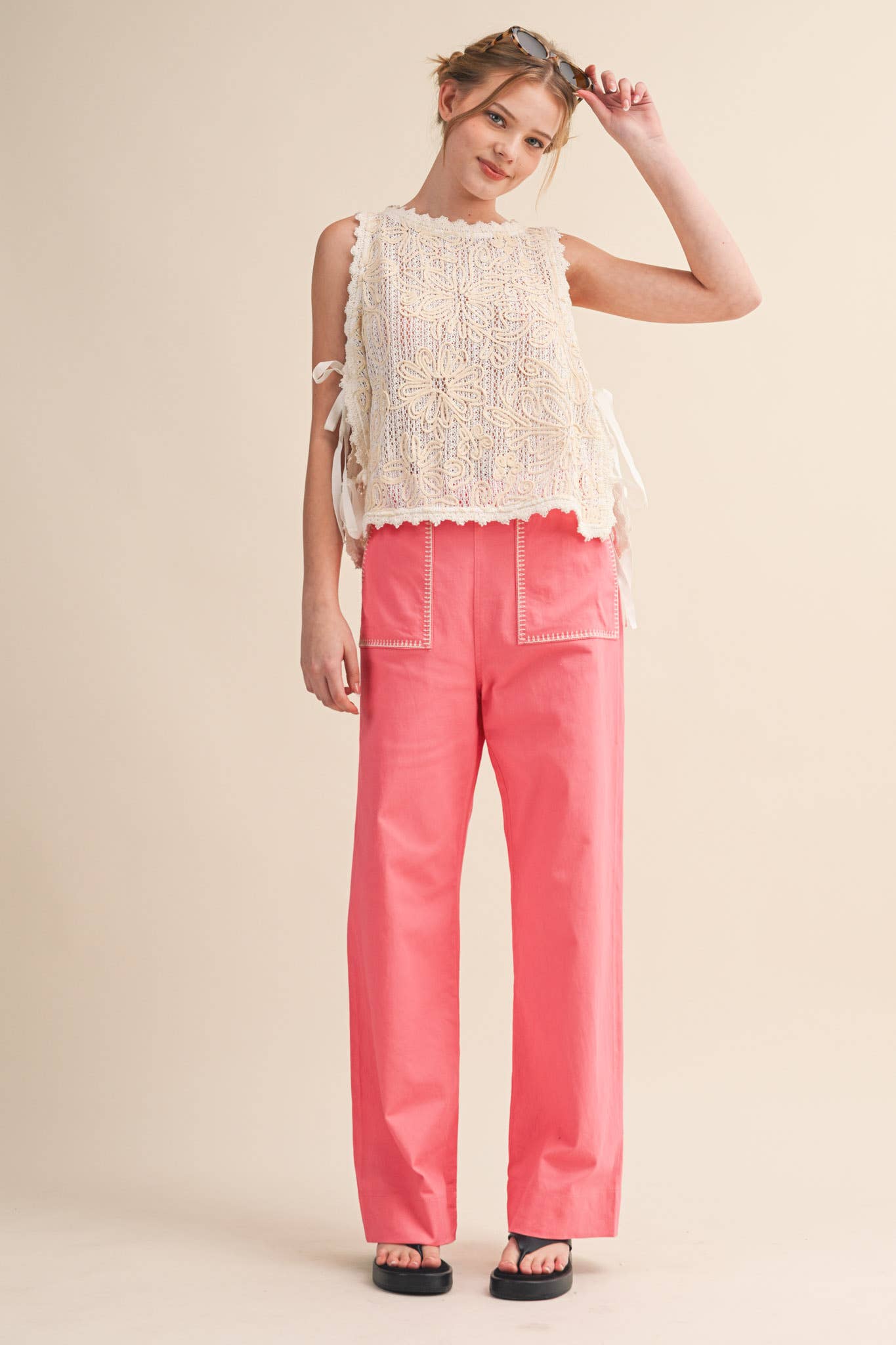 Floral Crochet Tank w/Side Tie Detail