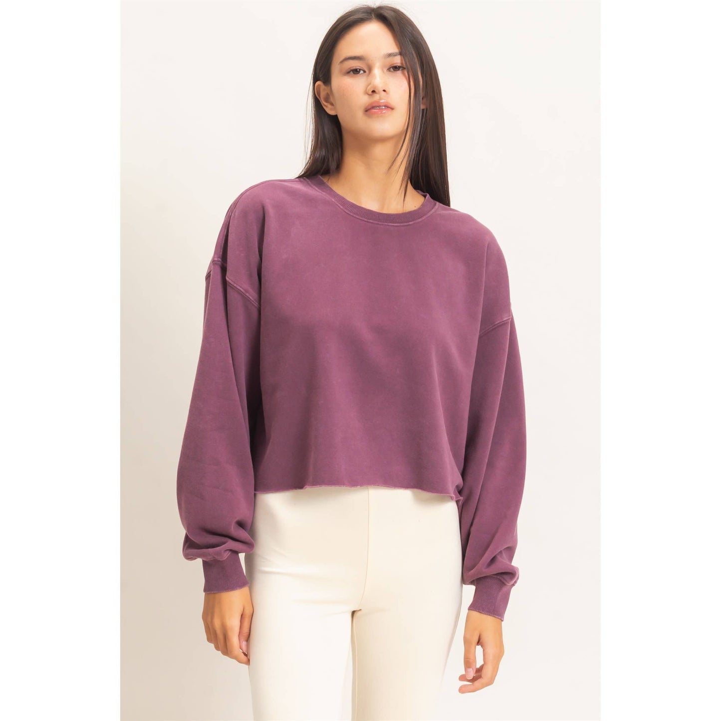 Mineral Wash Raw Hem Cropped Sweatshirt